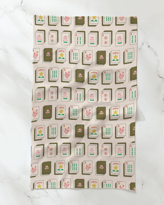 Flower Tiles Tea Towel - Mahjong