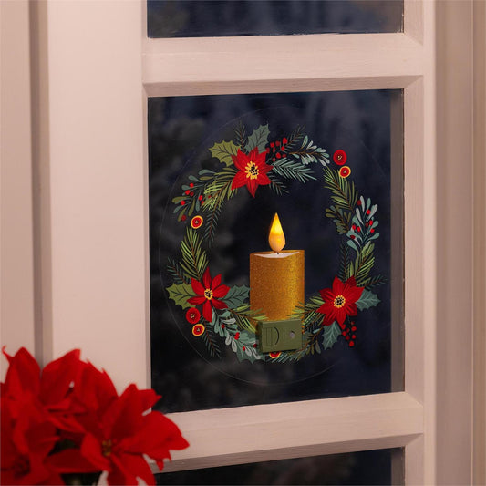 Holiday Poinsettia with Flickering Light Window Decal