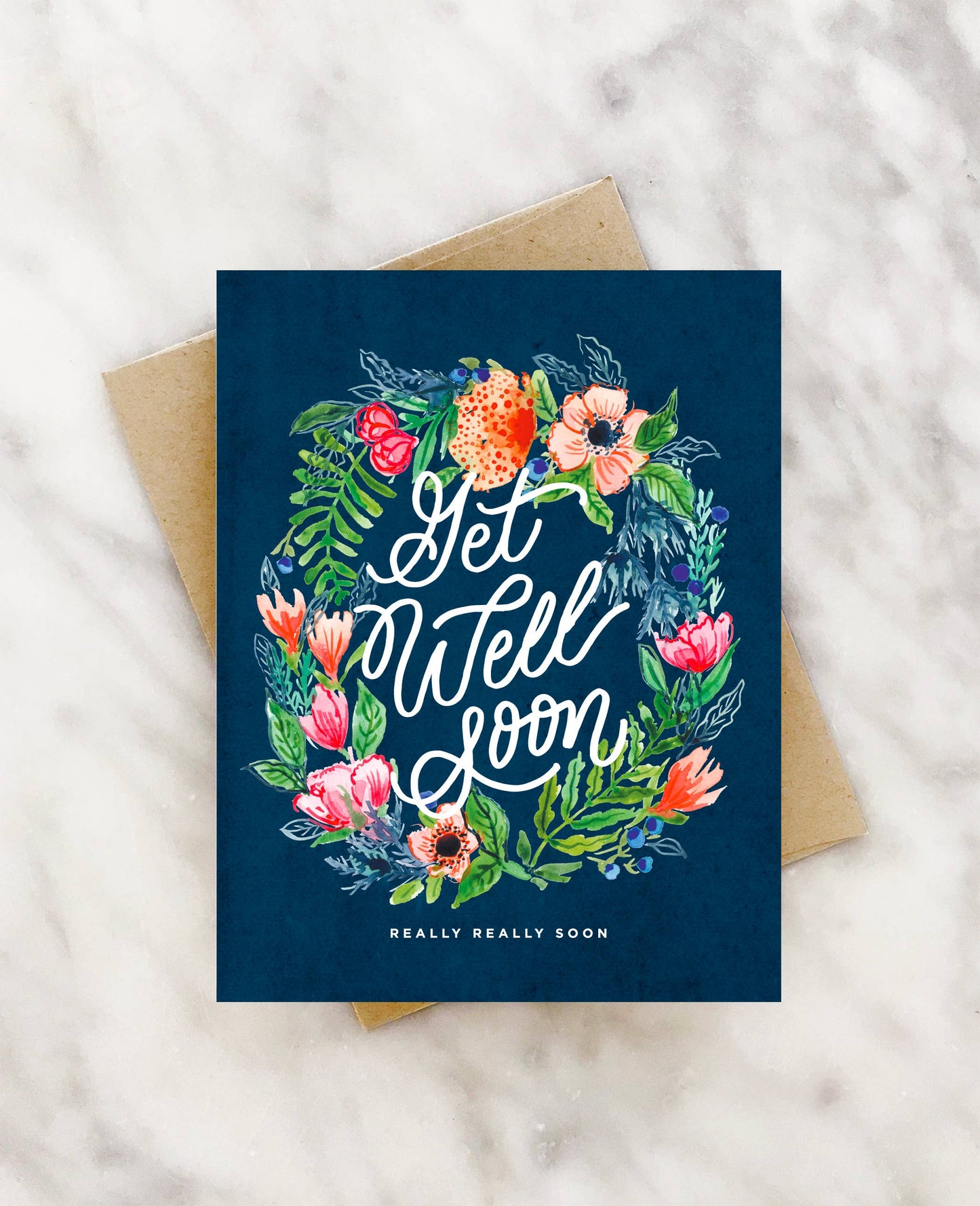 Get well soon floral wreath card