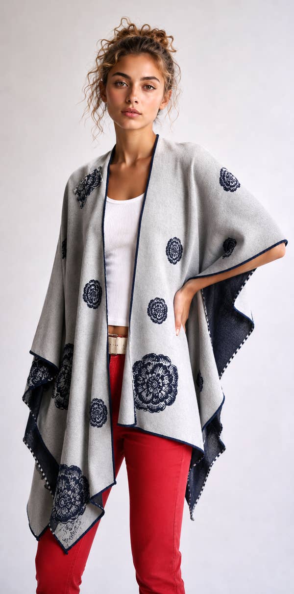 Blue / White Blossoming Reversible Short Loop Wrap