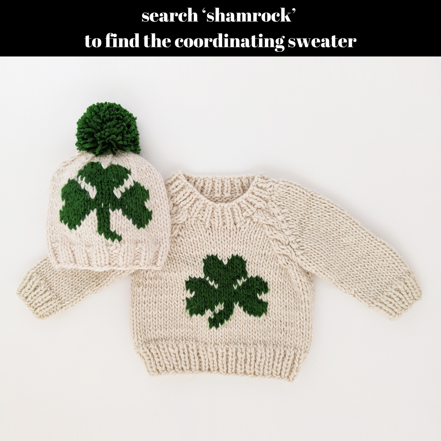 Shamrock St. Patrick's Day Hand Knit Beanie Hat Baby & Kids