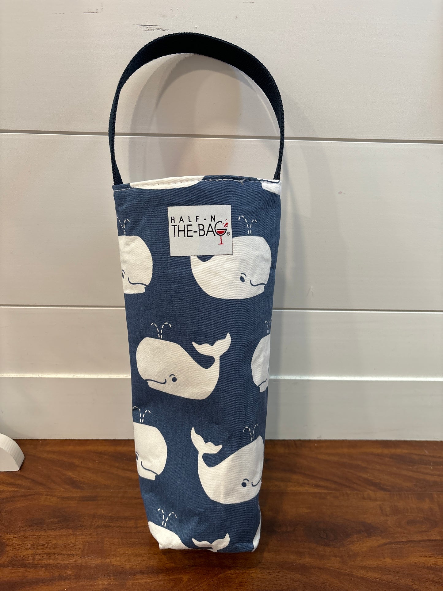 Navy Whales Insulated Wine Bag