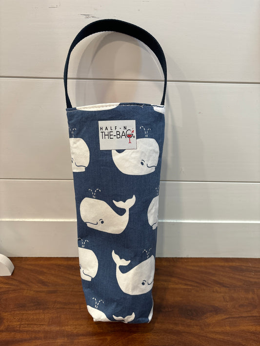 Navy Whales Insulated Wine Bag