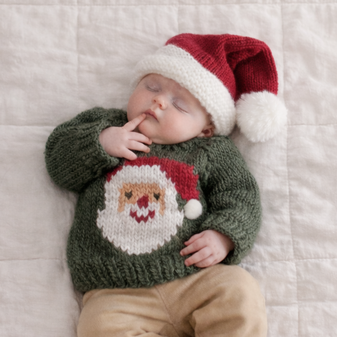 Santa Crimson Stocking Hat for Baby Kids & Adult