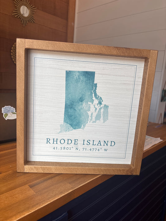 Rhode Island Wall Art / Serving Tray 12x12 - Natural Frame