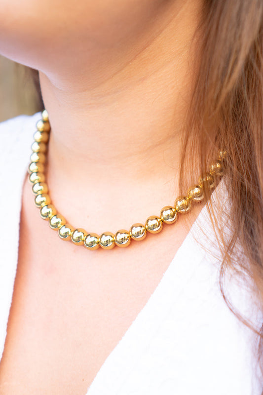Gold Beaded Necklace - 10MM Beads