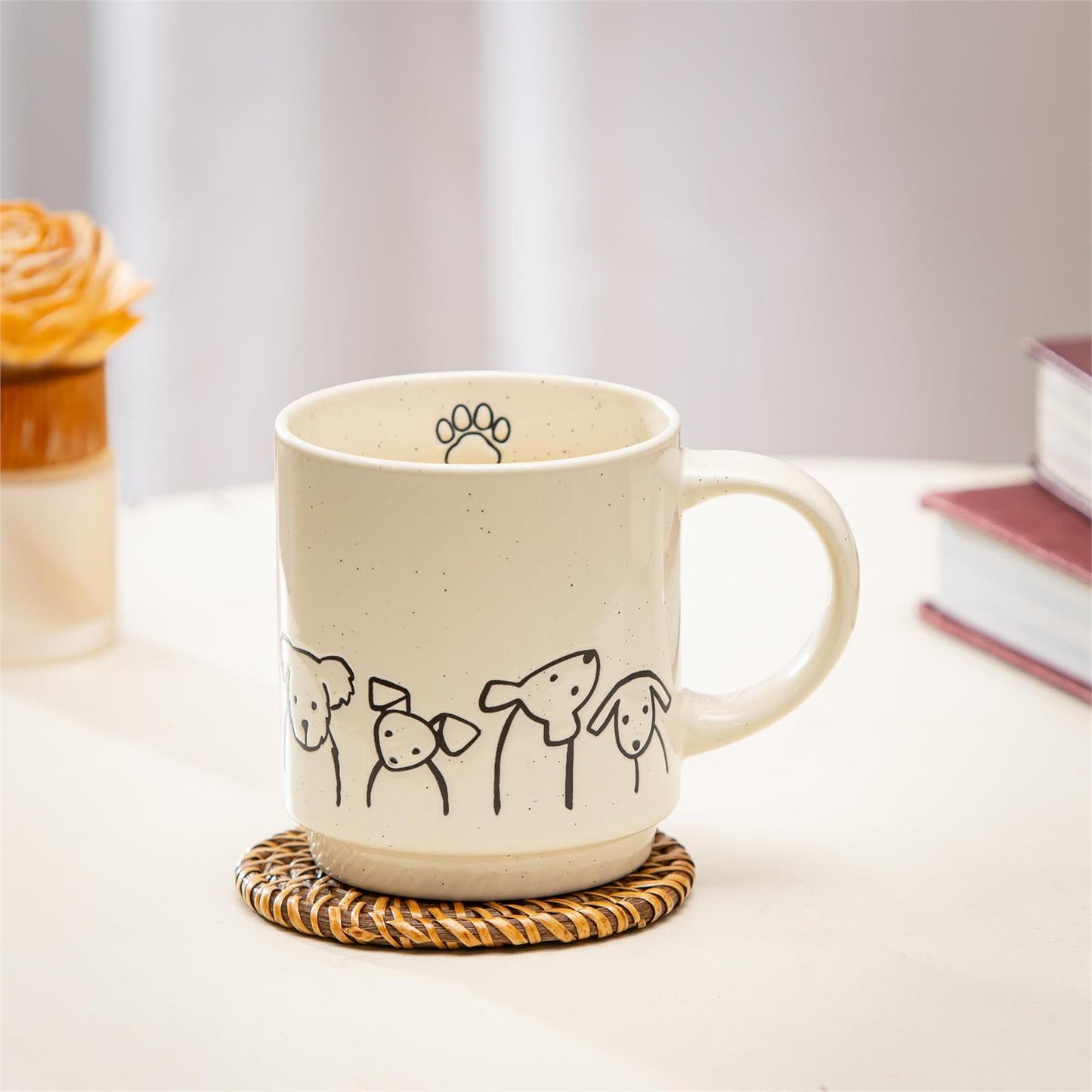 Dog Coffee Cup Ceramic Artisanal, 14oz, Gift Box