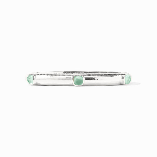 Catalina Stone Hinge Bangle Silver - Iridescent Aquamarine Blue