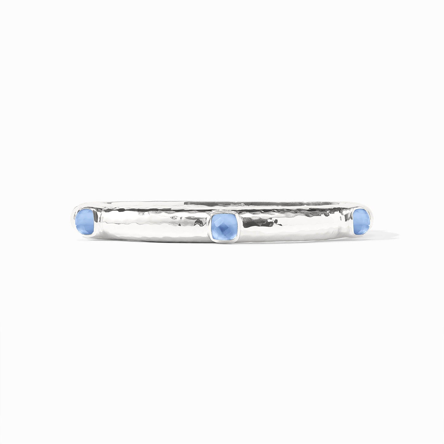 Catalina Stone Hinge Bangle Silver - Iridescent Chalcedony Blue