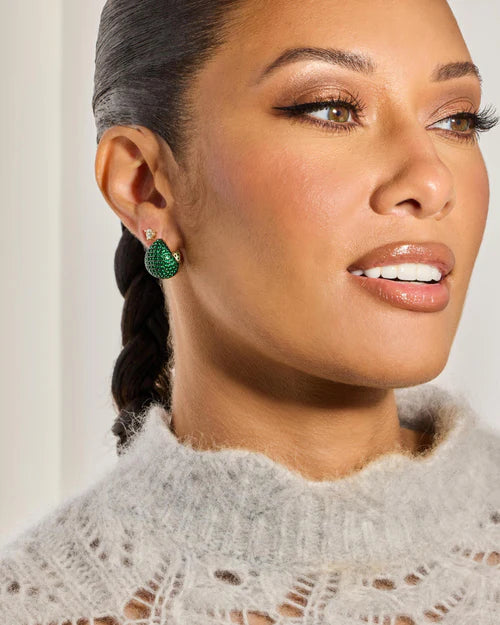 Norah Pave Earrings Silver-Emerald