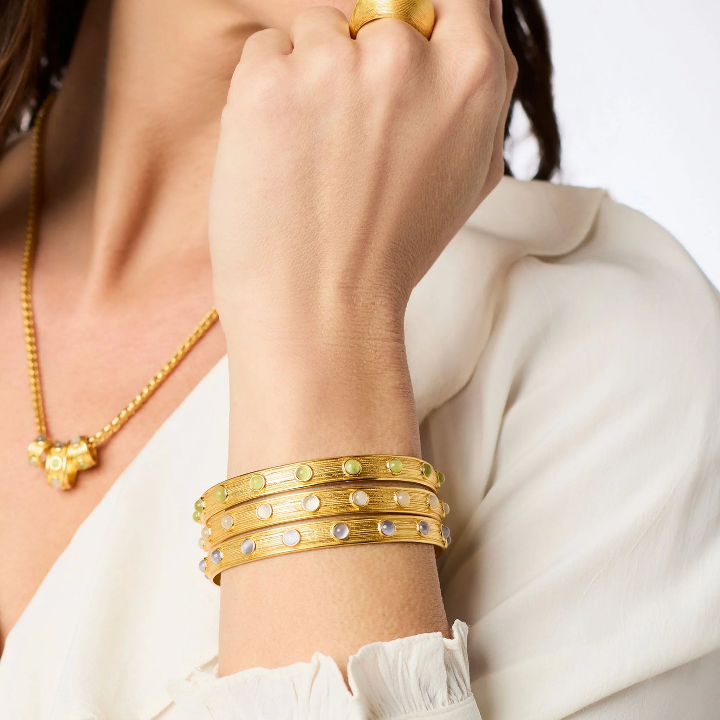 Cobblestone Stone Bangle - Ivory Cat's Eye