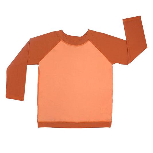 Dark Coral and Light Peach Long Sleeve Baseball Rash Guard Shirt