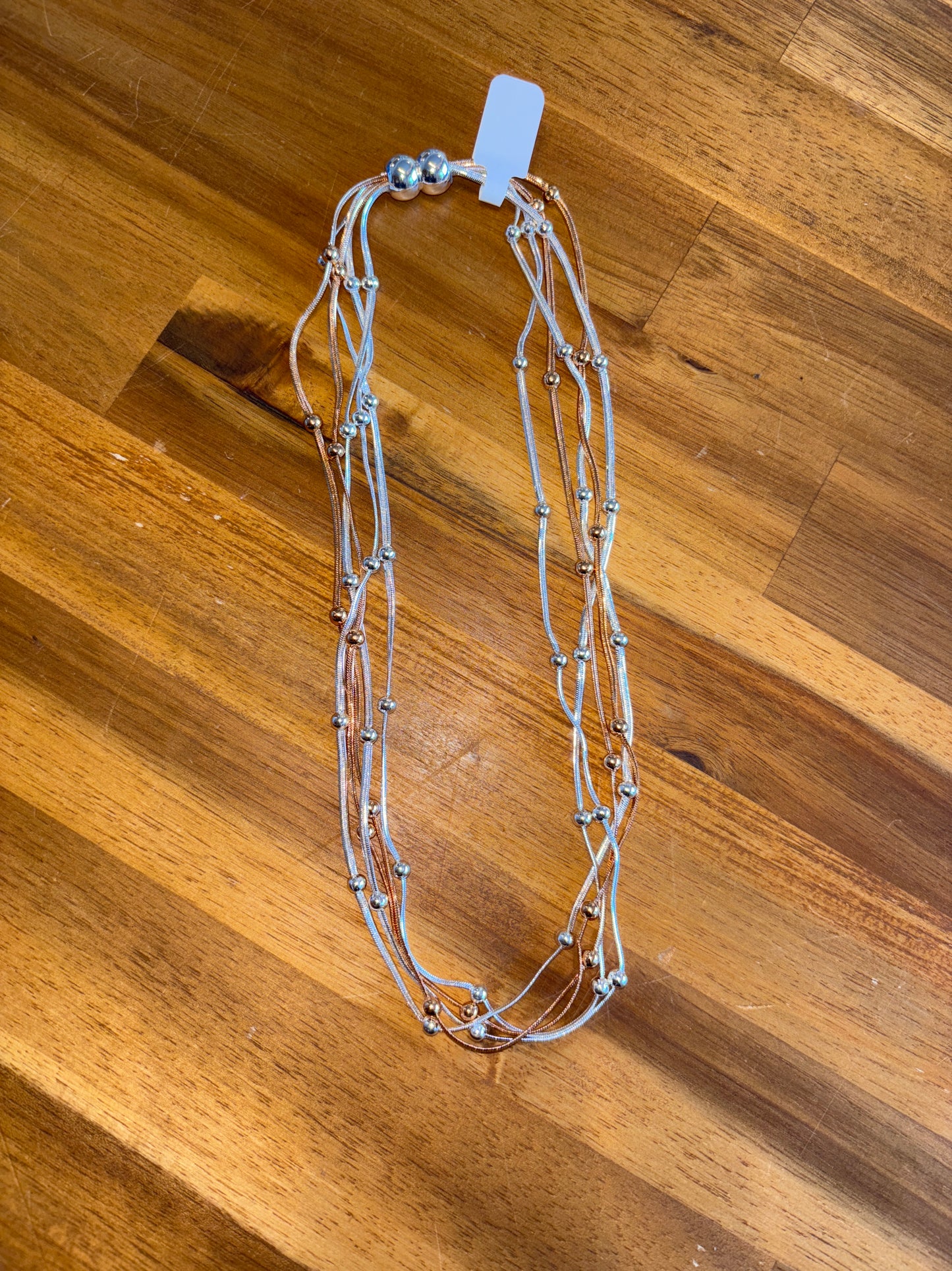 5 Strand Silver & Rose Gold Necklace with Magnetic Clasp