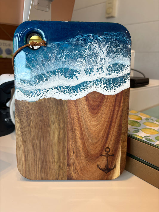 Anchor Acacia Wood Cheese / Cutting / Charcuterie Board - Ocean Waves - Small