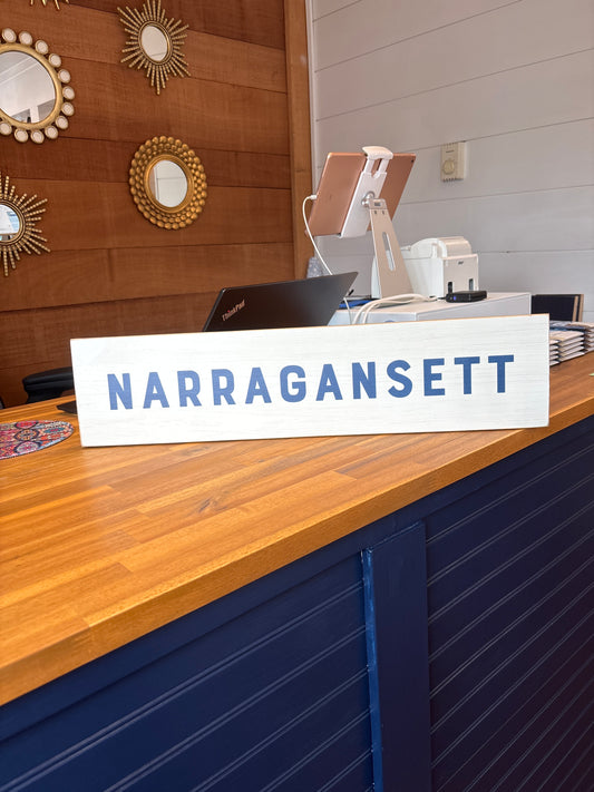 Narragansett White & Navy Wood Sign