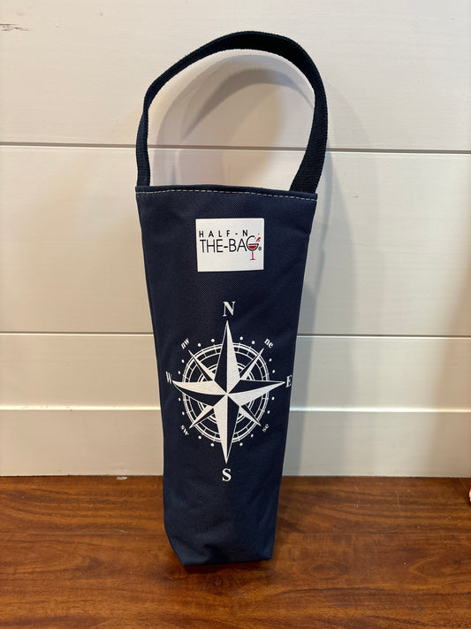 Navy Compass Rose Insulated Wine Bag