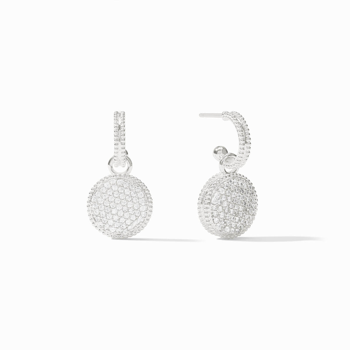 Fleur-de-Lis Hoop & Charm Earring Cubic Zirconia - Silver