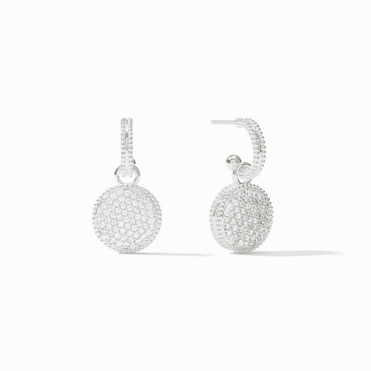Fleur-de-Lis Hoop & Charm Earring Cubic Zirconia - Silver