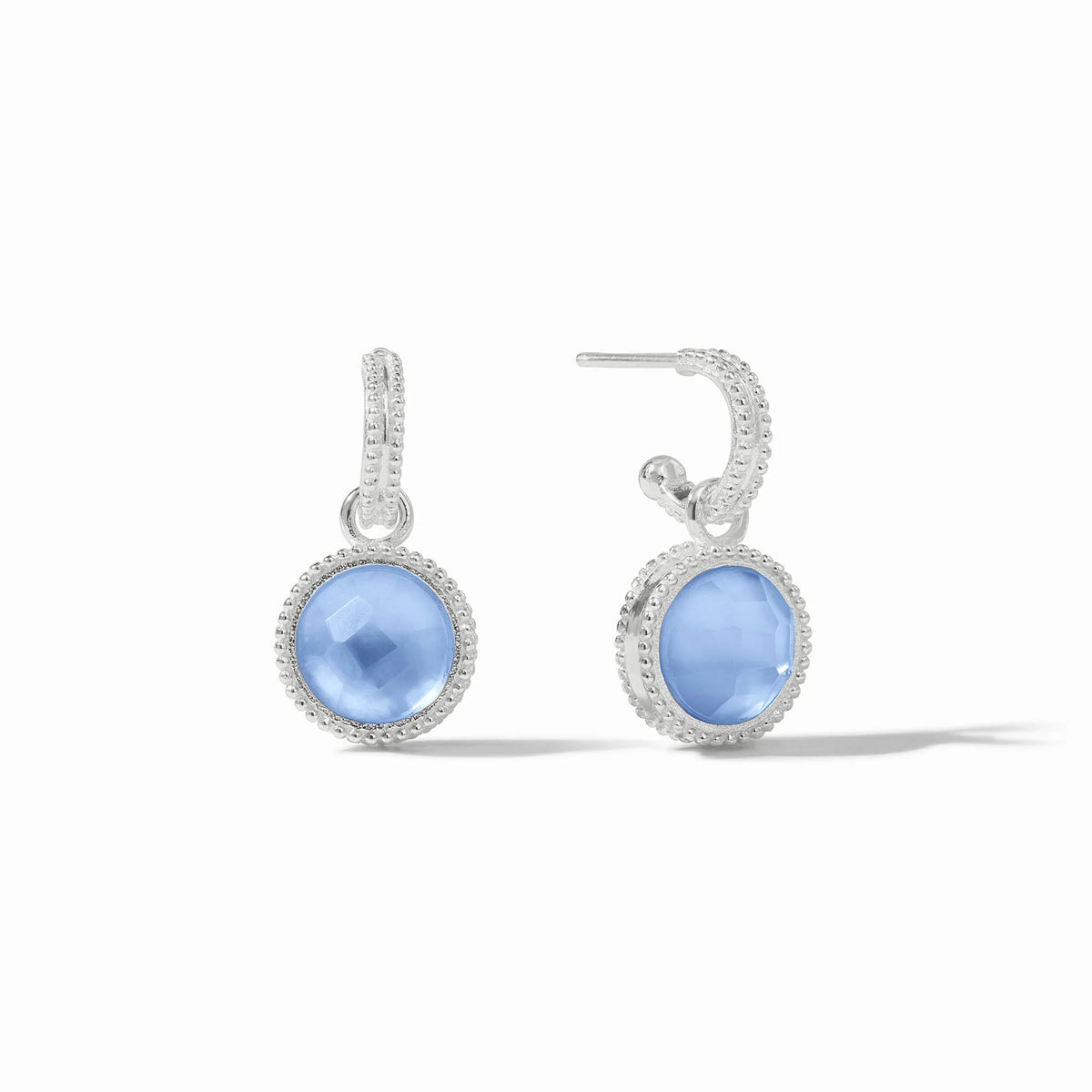 Fleur-de-Lis Hoop & Charm Earring Silver - Iridescent Chalcedony Blue