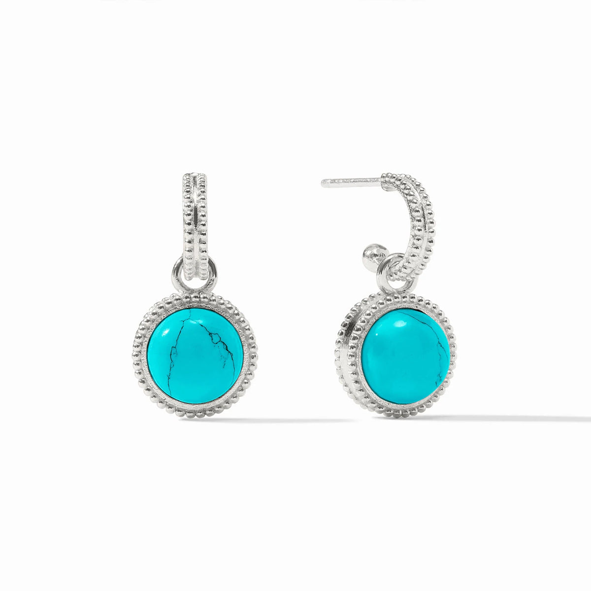 Fleur-de-Lis Hoop & Charm Earring Silver - Turquoise Blue