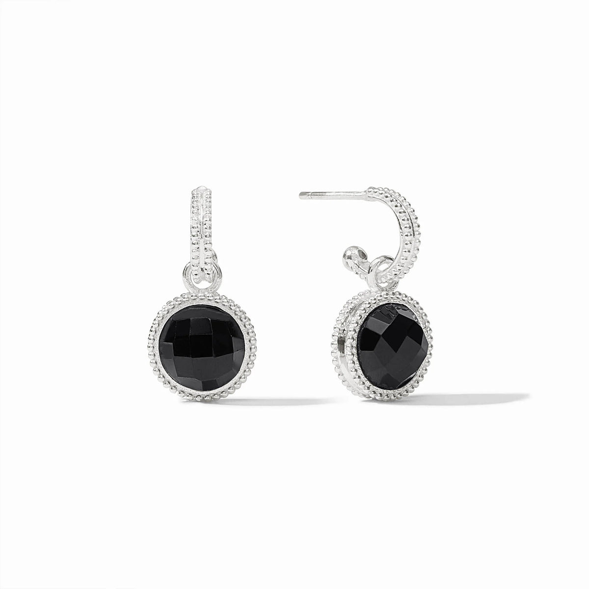 Fleur-de-Lis Hoop & Charm Earring Silver - Obsidian Black