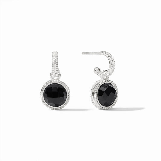 Fleur-de-Lis Hoop & Charm Earring Silver - Obsidian Black