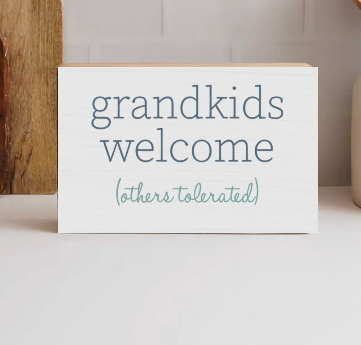 Grandkids Welcome Wooden Block