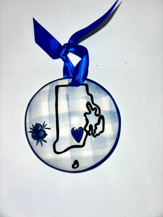 Rhode Island Outline with Heart Hand-Painted Ornament
