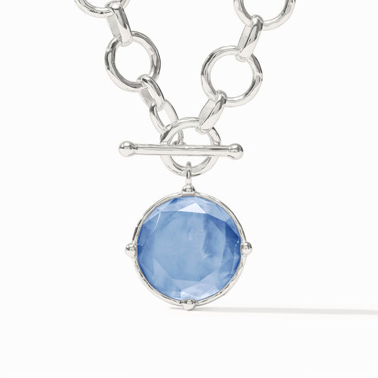 Honeybee Statement Necklace Silver - Iridescent Chalcedony Blue