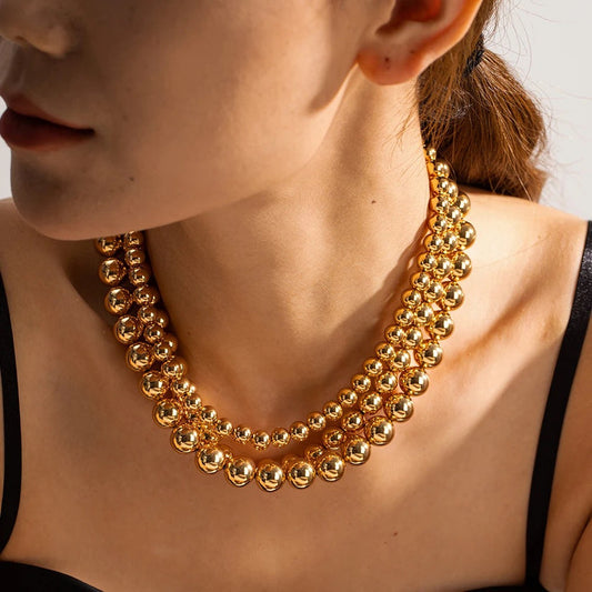 Gold Beaded Necklace - 12MM Beads
