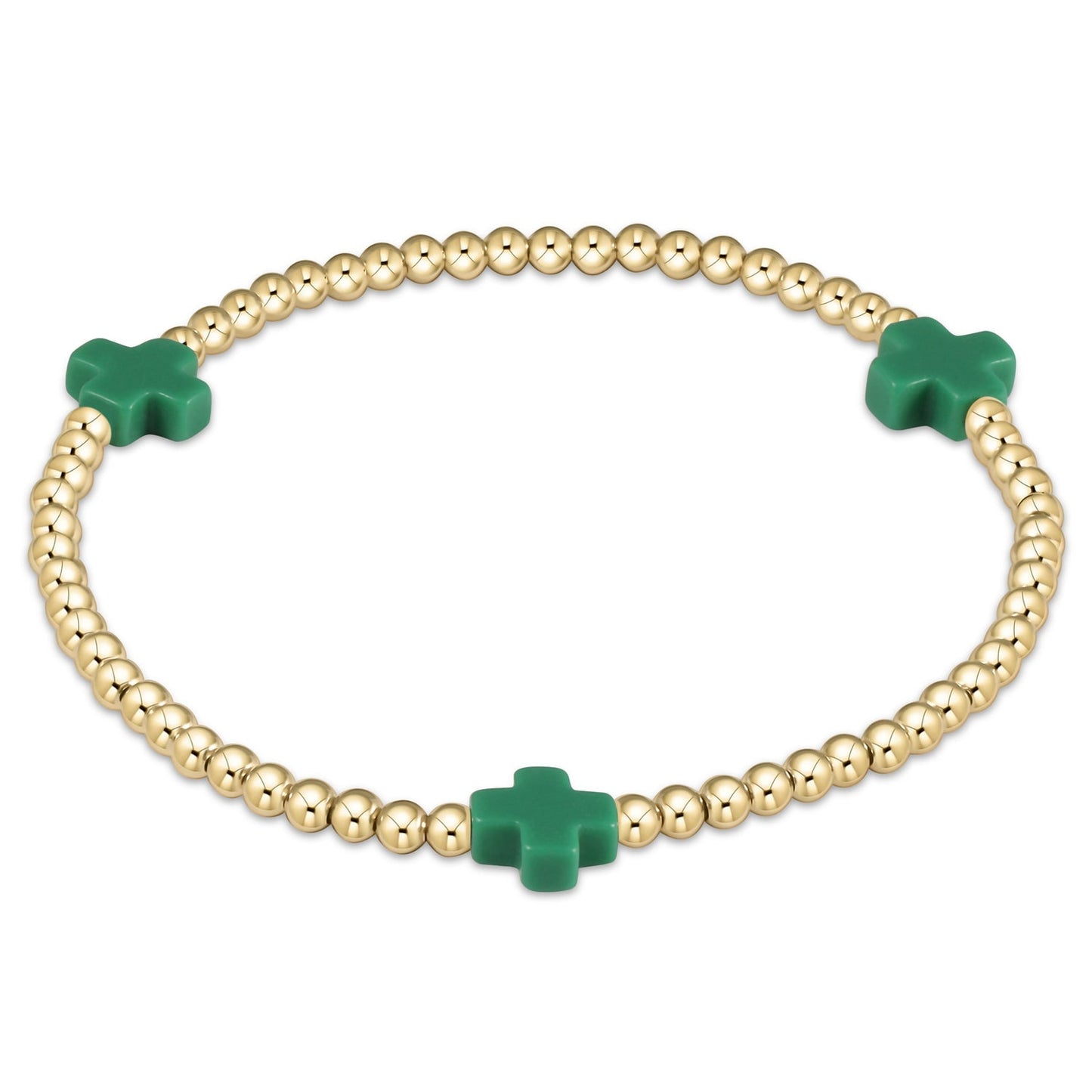 Signature Cross 3mm Gold Bracelet - Emerald