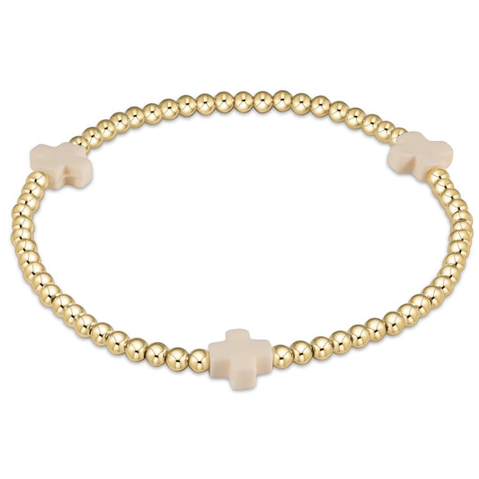 Extends Signature Cross 3mm Gold Bracelet - Off White