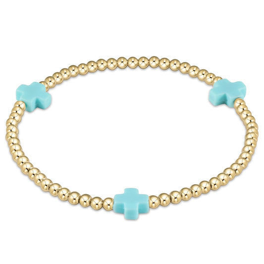 Extends Signature Cross 3mm Gold Bracelet - Turquoise