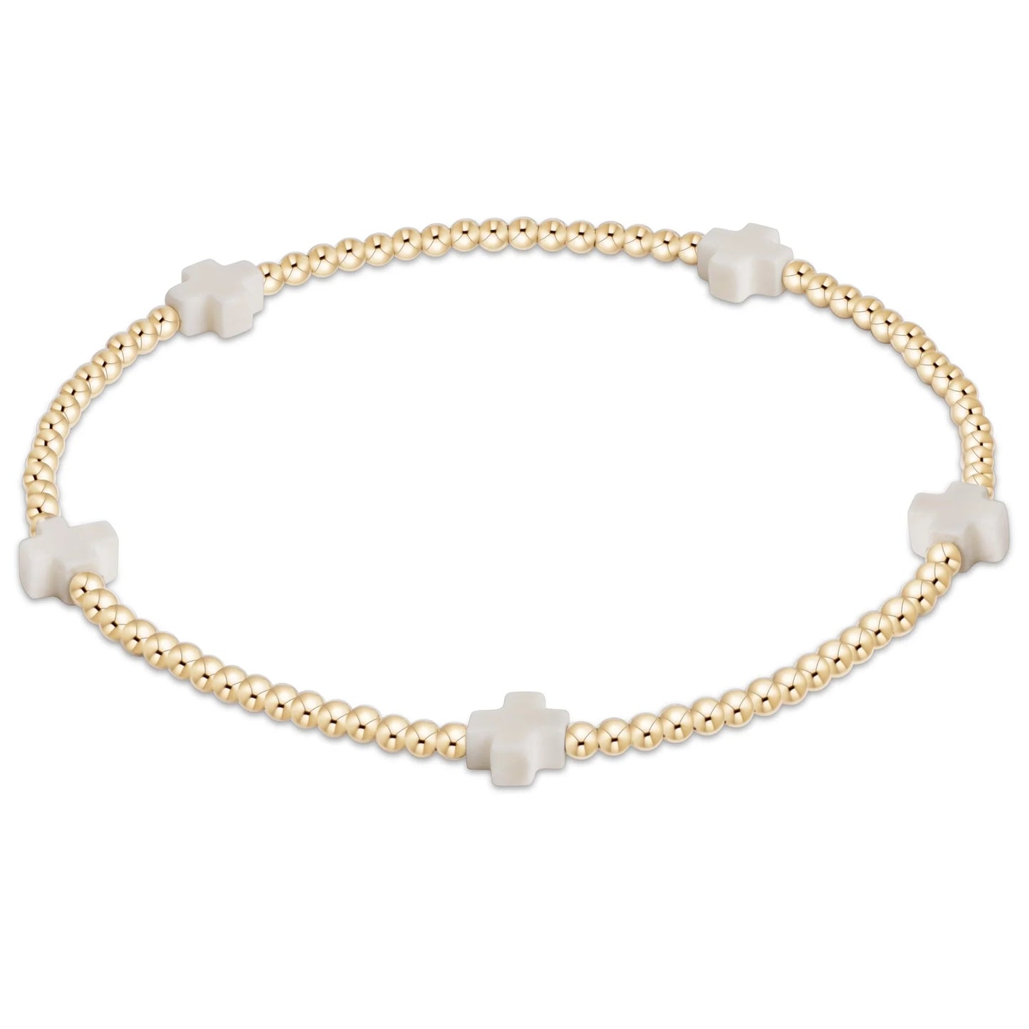 Signature Cross Small Gold Pattern 2mm Bead Bracelet - Off White