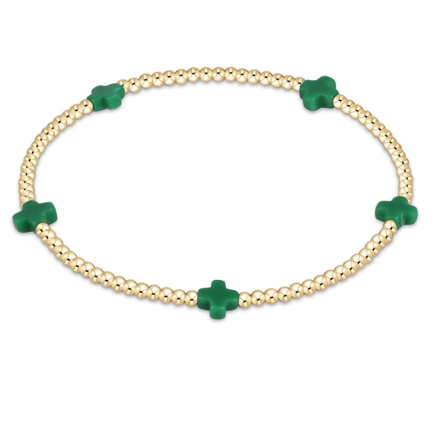 Signature Cross Small 2mm Gold Bracelet - Emerald