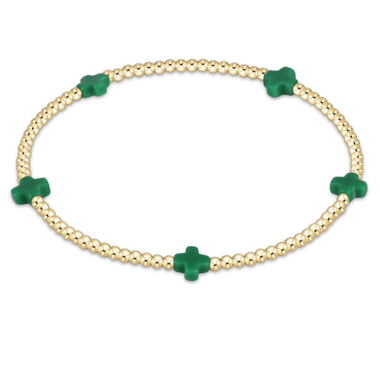 Signature Cross Small 2mm Gold Bracelet - Emerald