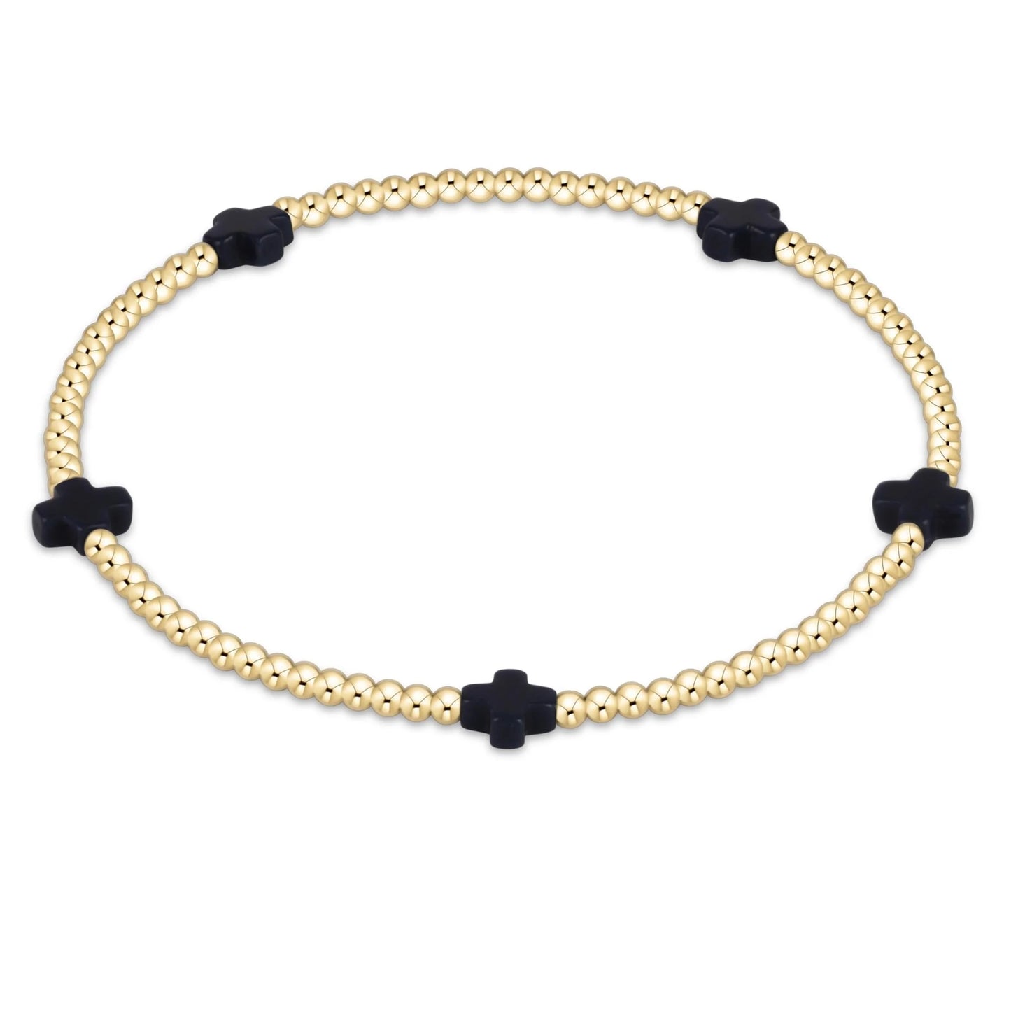 Signature Cross Small 2mm Gold  Bracelet - Navy