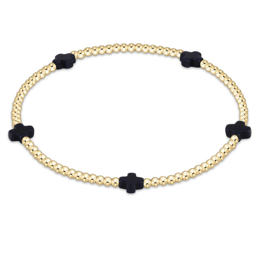 Signature Cross Small 2mm Gold  Bracelet - Navy