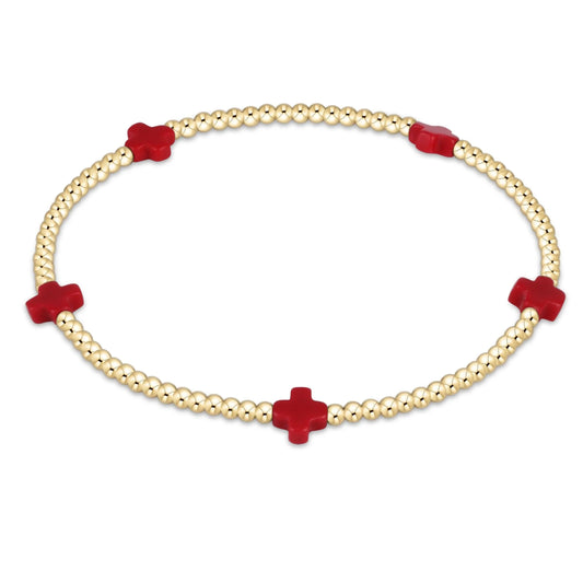 Signature Cross Small 2mm Gold  Bracelet - Red