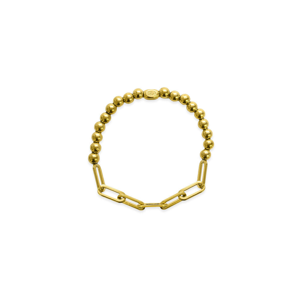 Paperclip Chain + 6MM Ball - Gold Stretchy Bracelet