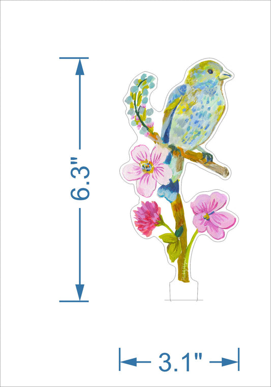 Indigo Bunting with Clover | 0.25in. Acrylic Floral - Small