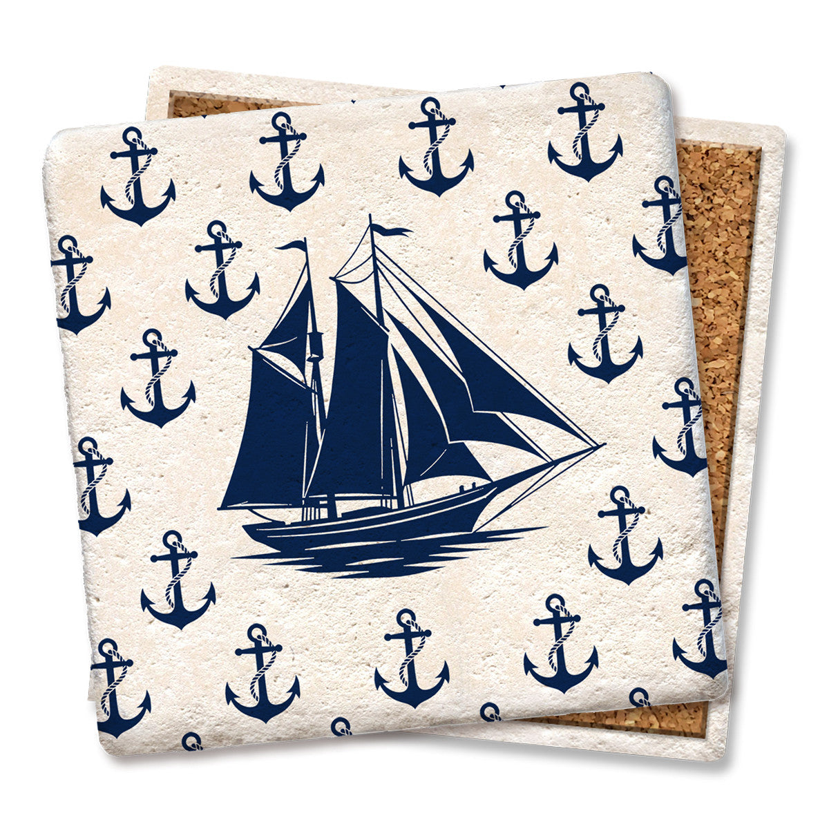 Nautical Schooner with Anchors - Limestone Coaster
