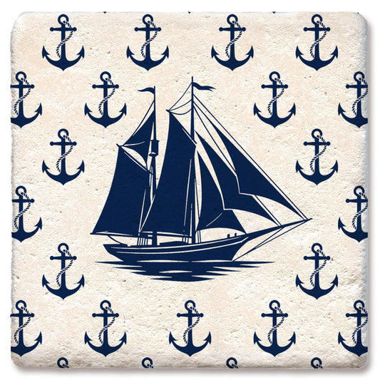 Nautical Schooner with Anchors - Limestone Coaster