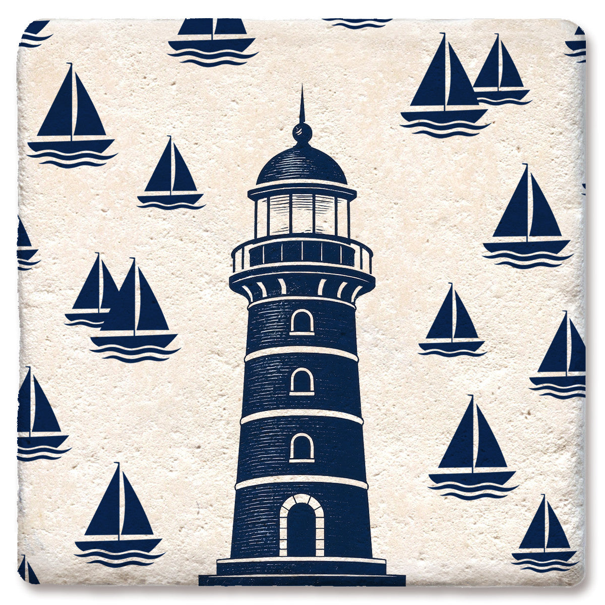 Nautical Lighthouse with Sailboats - Limestone Coaster