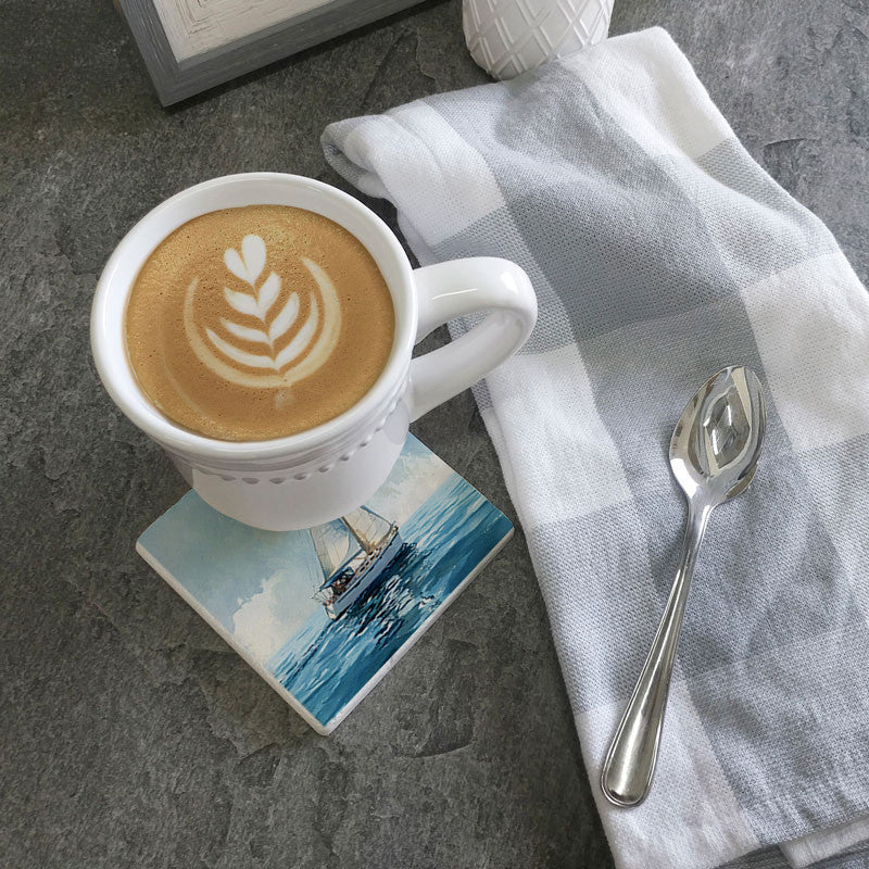 Nautical Sailboat Watercolor - Limestone Coaster