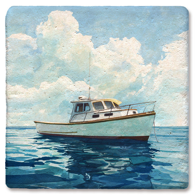 Nautical Fishing Boat Watercolor - Limestone Coaster