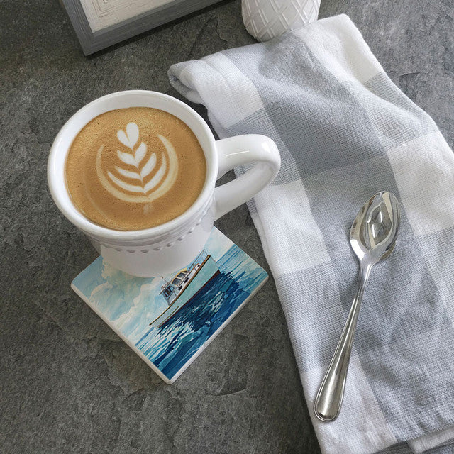 Nautical Fishing Boat Watercolor - Limestone Coaster