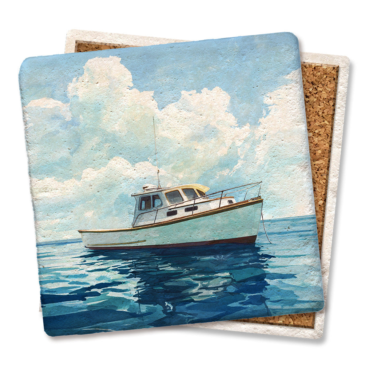 Nautical Fishing Boat Watercolor - Limestone Coaster