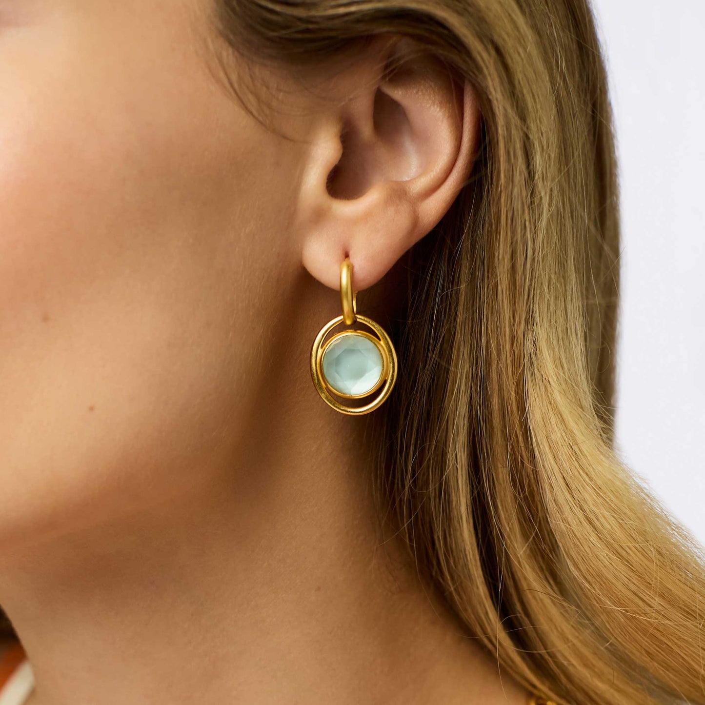 Laguna Hoop & Charm Earring Gold - Iridescent Aquamarine Blue