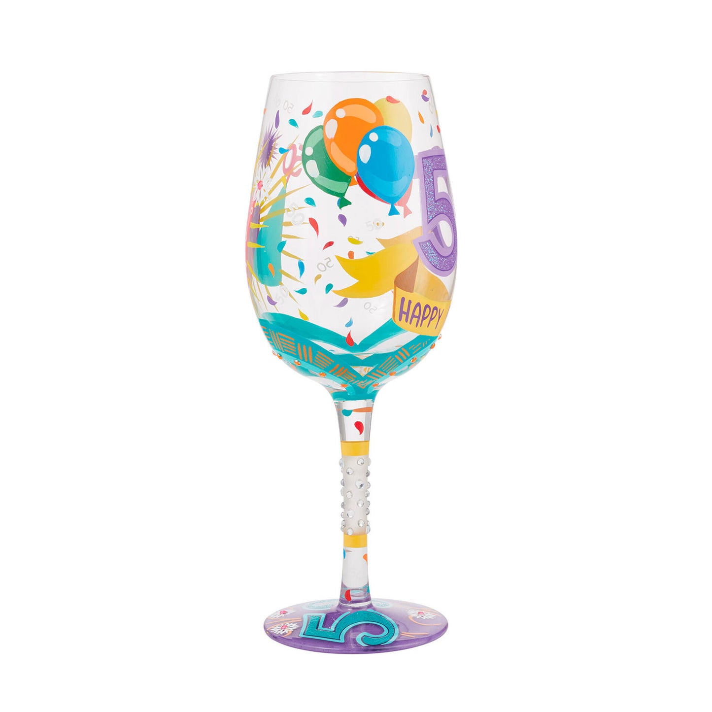 Happy 50th Birthday Hand Painted 15 Ounce Wine Glass